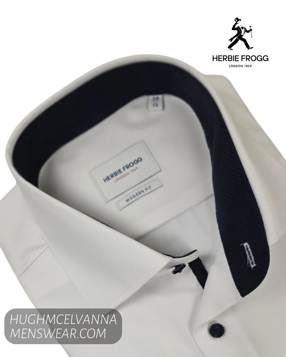 Herbie Frogg 52161 White Cover Shirt with Navy Trim - Hugh McElvanna Menswear - Shirt
