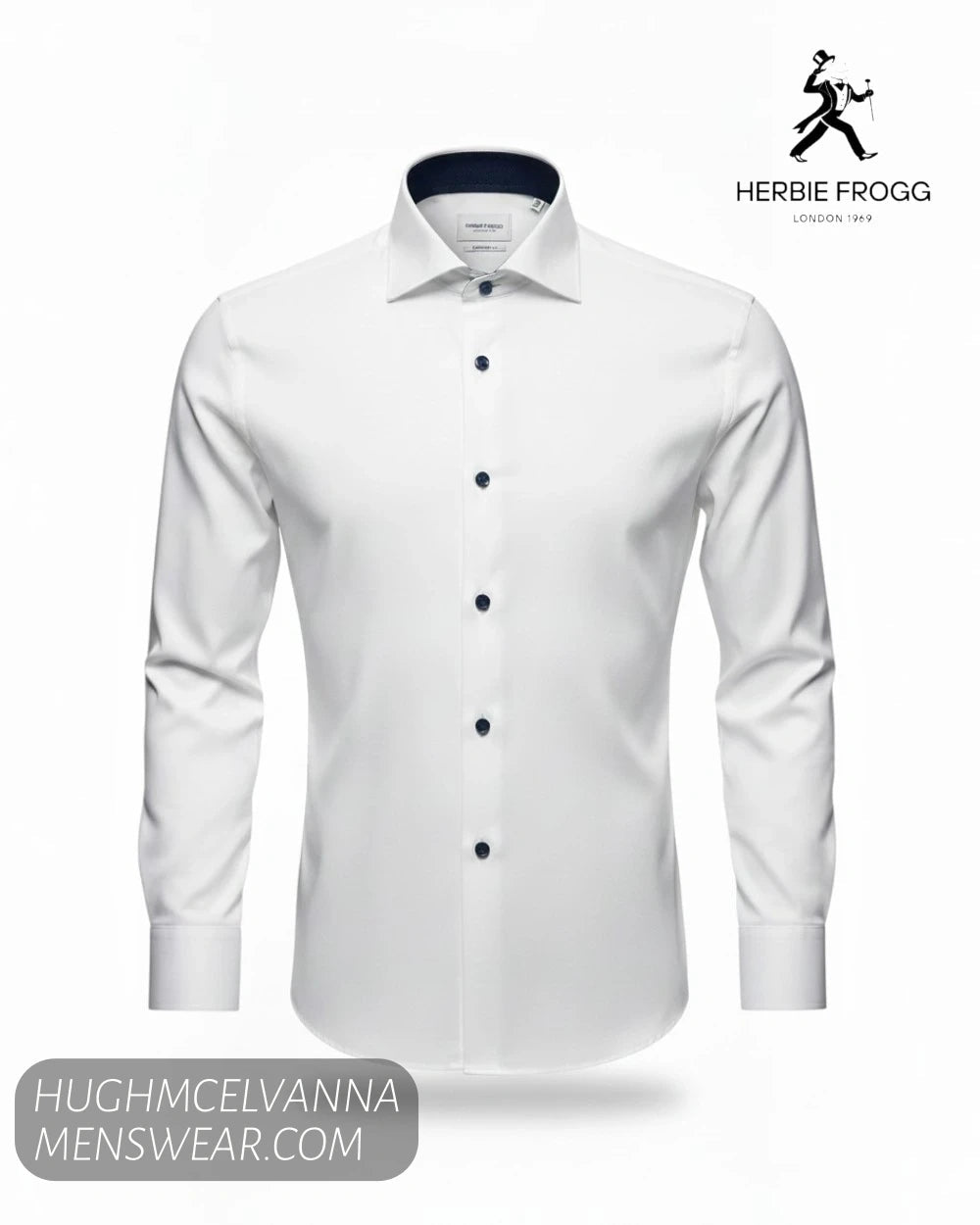 Herbie Frogg 52161 White Cover Shirt with Navy Trim - Hugh McElvanna Menswear - Shirt