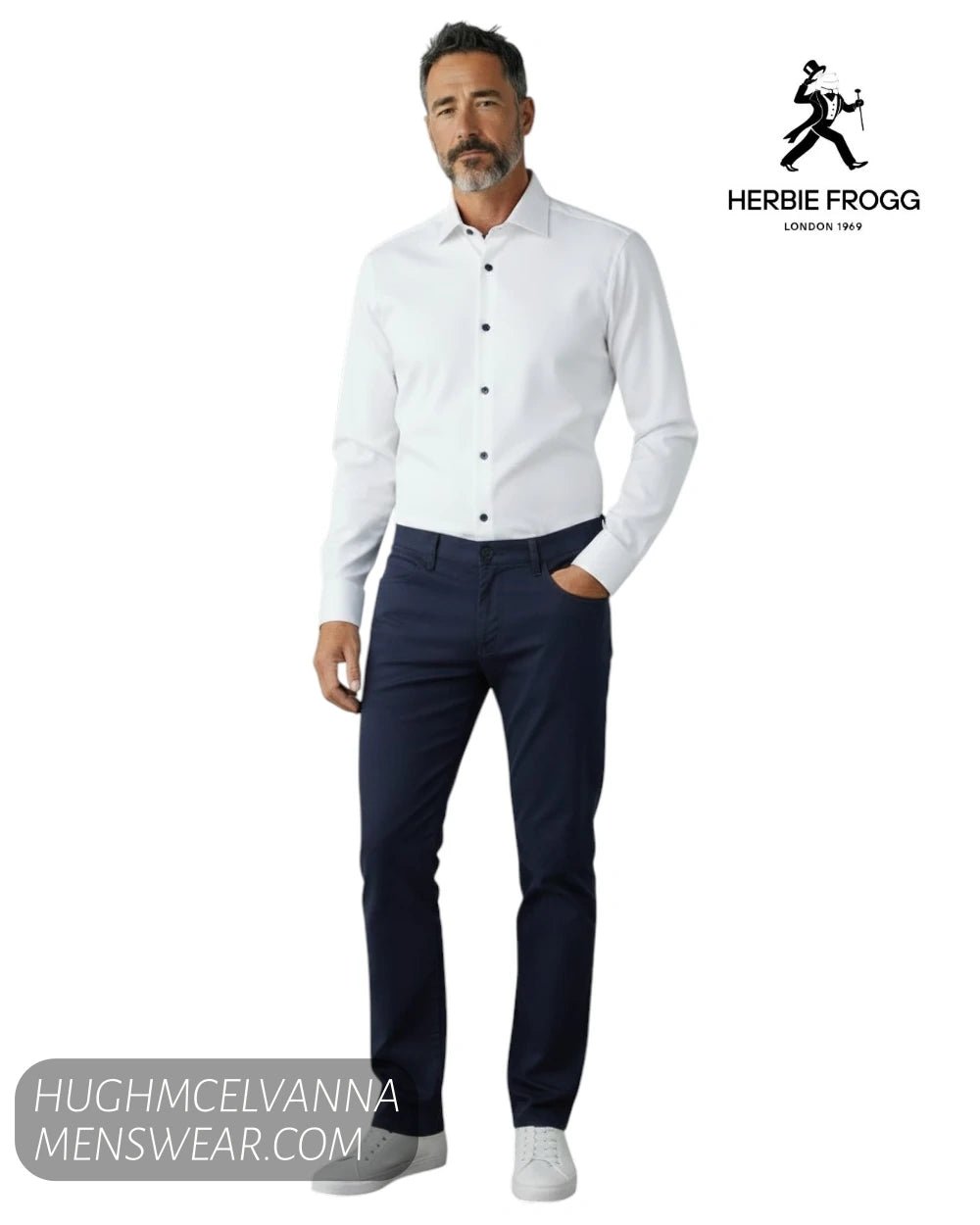 Herbie Frogg 52161 White Cover Shirt with Navy Trim - Hugh McElvanna Menswear - Shirt