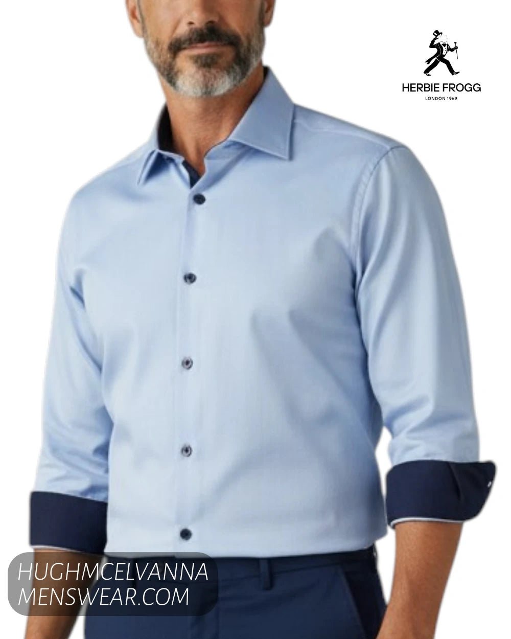 Herbie Frogg 52162 Sky Blue Cover Shirt with Navy Trim - Hugh McElvanna Menswear - Shirt