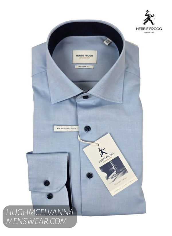 Herbie Frogg 52162 Sky Blue Cover Shirt with Navy Trim - Hugh McElvanna Menswear - Shirt