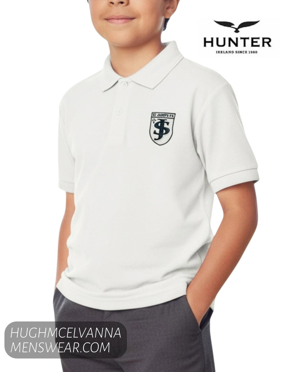 Hunter White Polo Shirt - St. Joseph's PS Madden - Hugh McElvanna Menswear