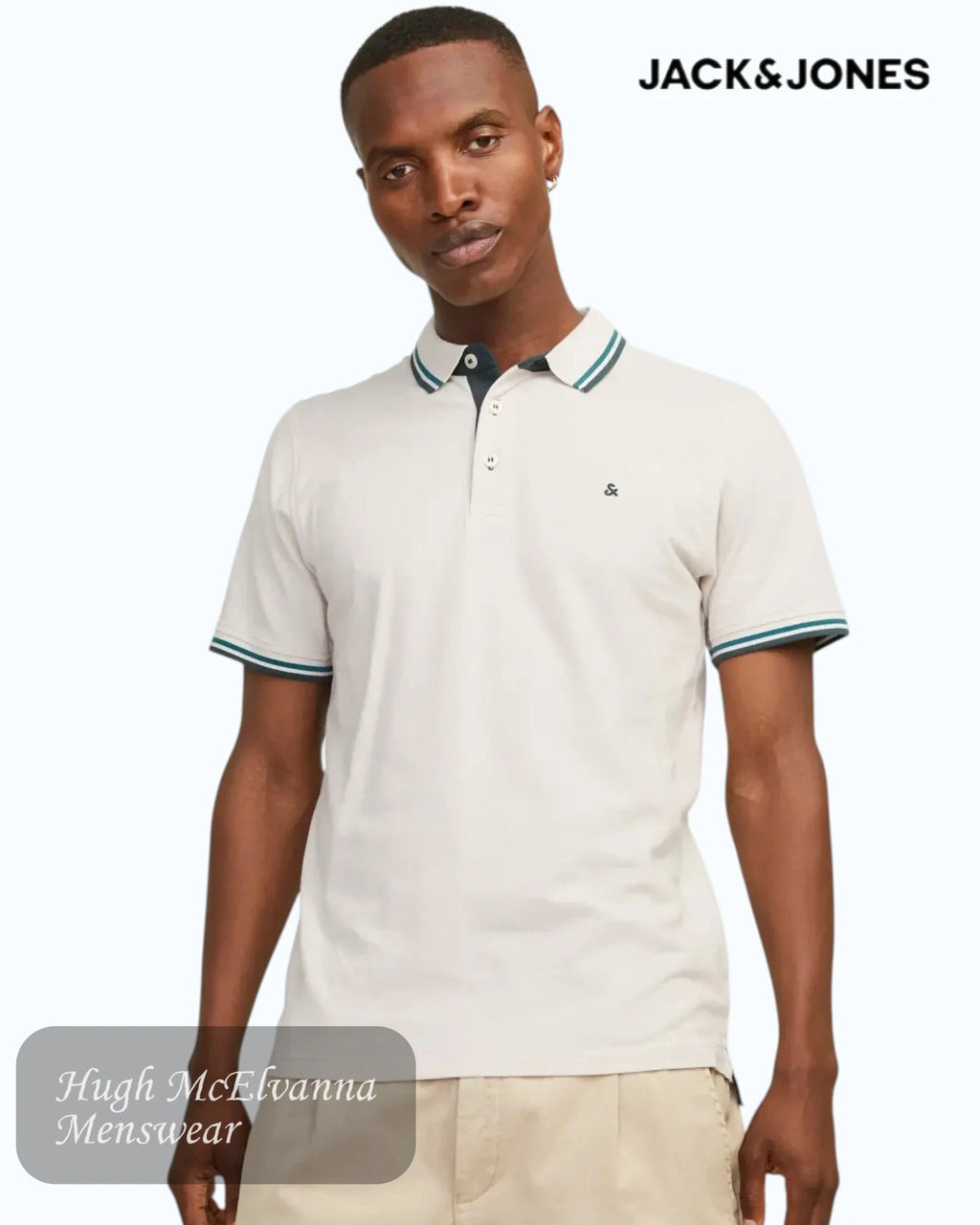 Jack & Jones Antique White Organic Cotton Polo - Hugh McElvanna Menswear