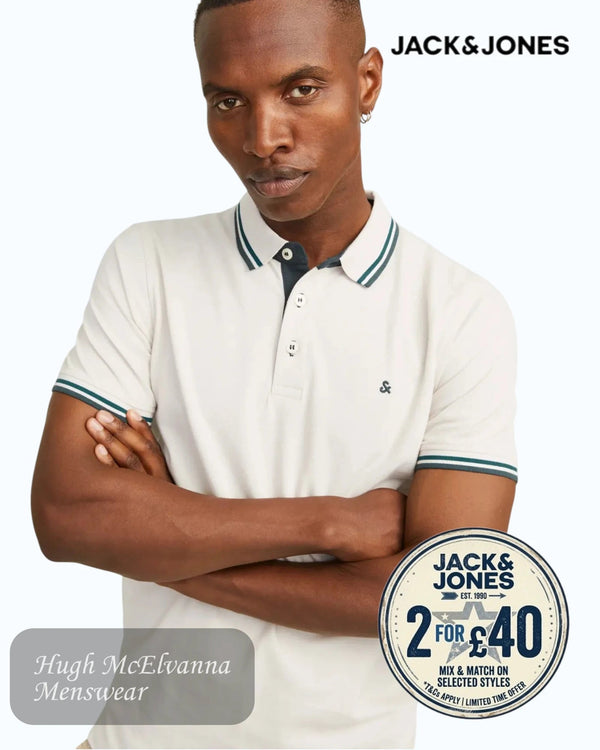 Jack & Jones Antique White Organic Cotton Polo - Hugh McElvanna Menswear