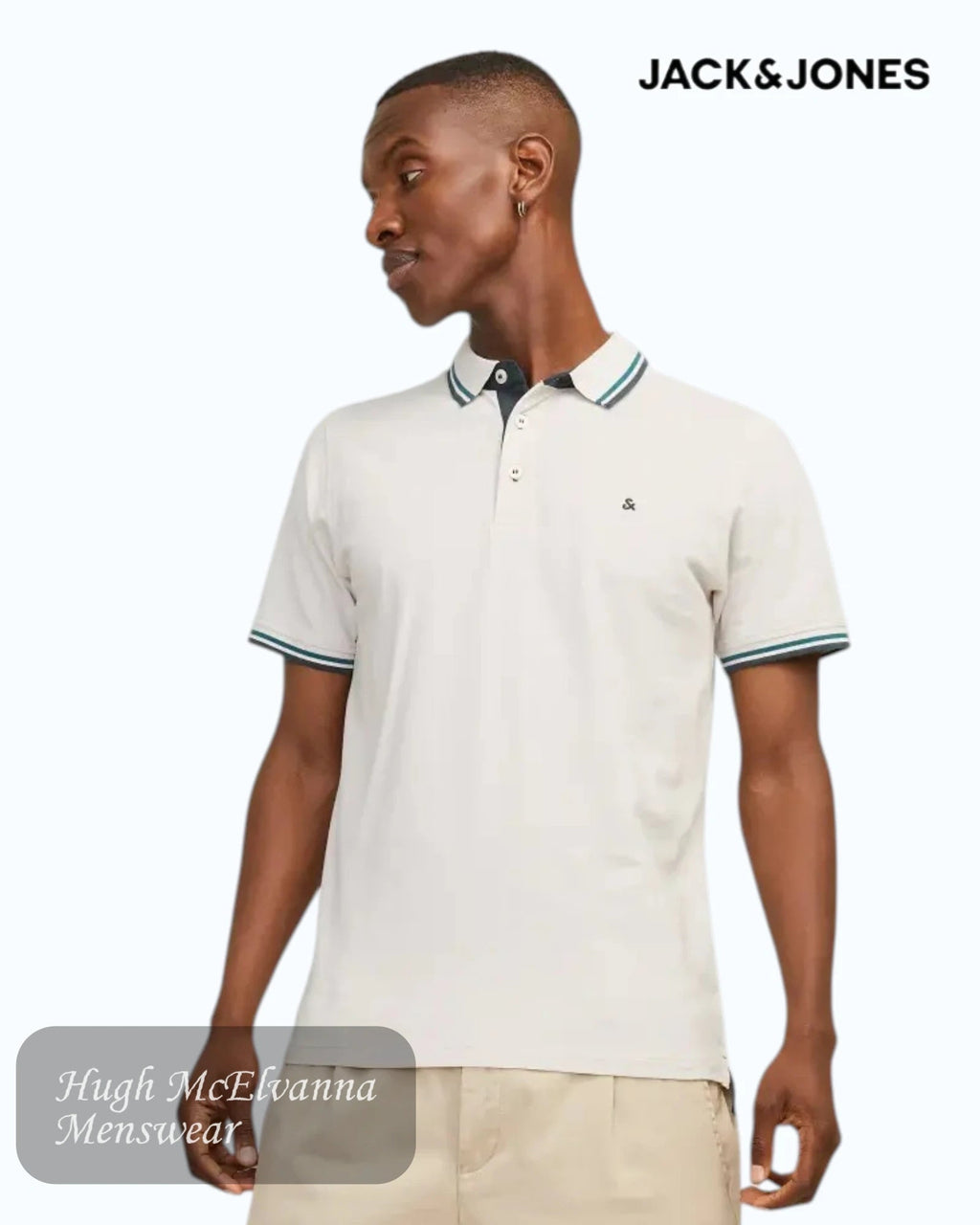 Jack & Jones Antique White Organic Cotton Polo - Hugh McElvanna Menswear