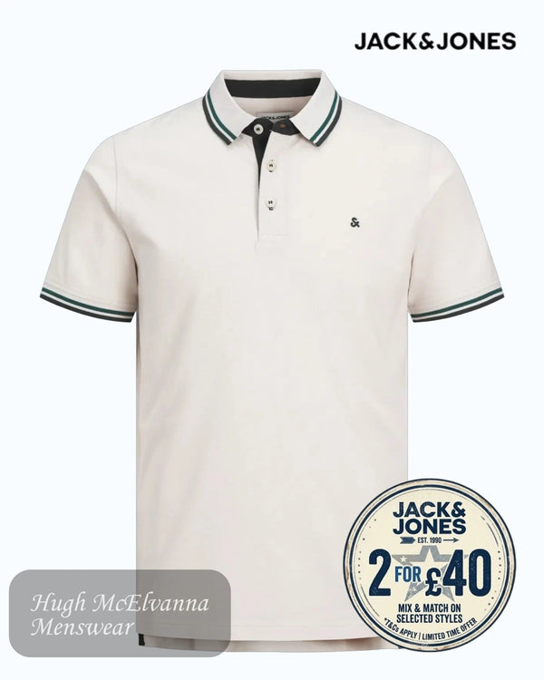 Jack & Jones Antique White Organic Cotton Polo - Hugh McElvanna Menswear