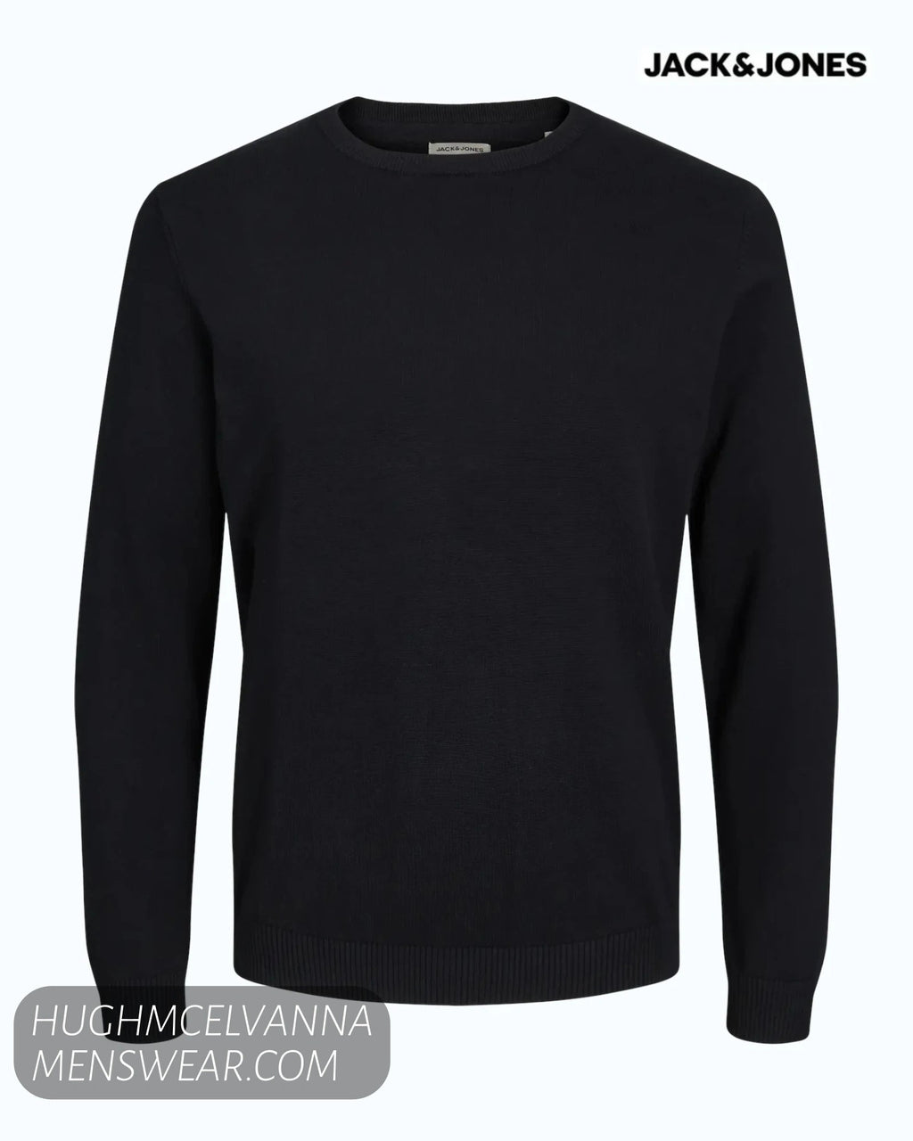 Jack & Jones Basic Crew Neck Knit Jumper – Black - Hugh McElvanna Menswear