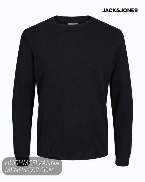 Jack & Jones Basic Crew Neck Knit Jumper – Black - Hugh McElvanna Menswear