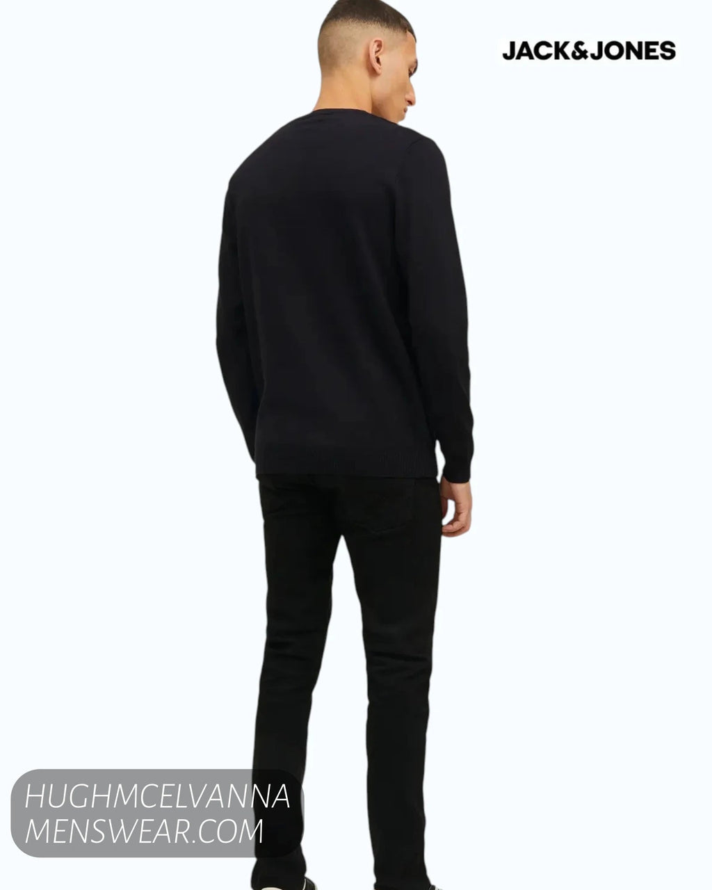 Jack & Jones Basic Crew Neck Knit Jumper – Black - Hugh McElvanna Menswear