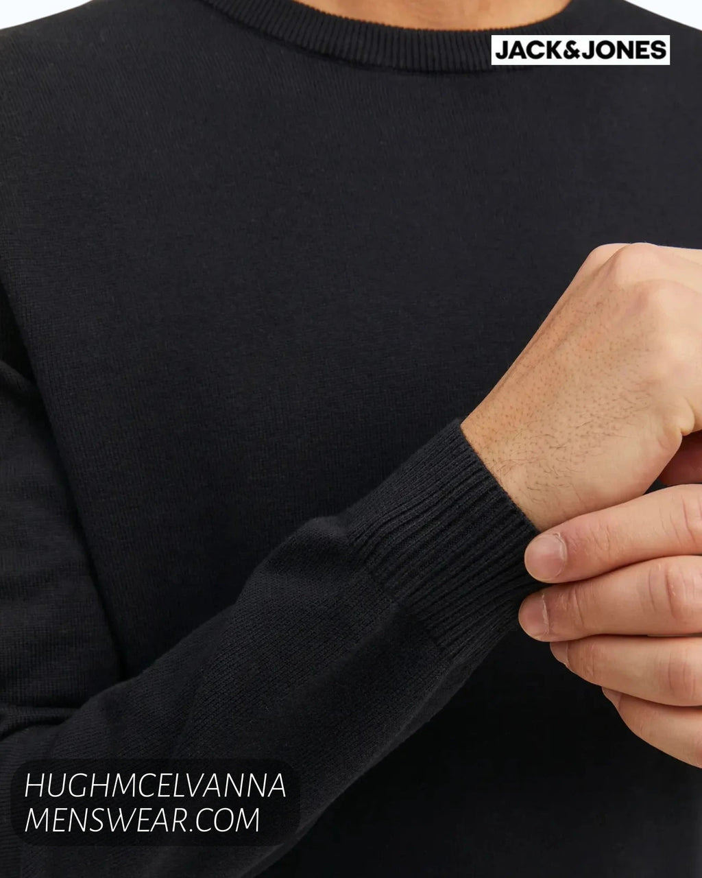 Jack & Jones Basic Crew Neck Knit Jumper – Black - Hugh McElvanna Menswear