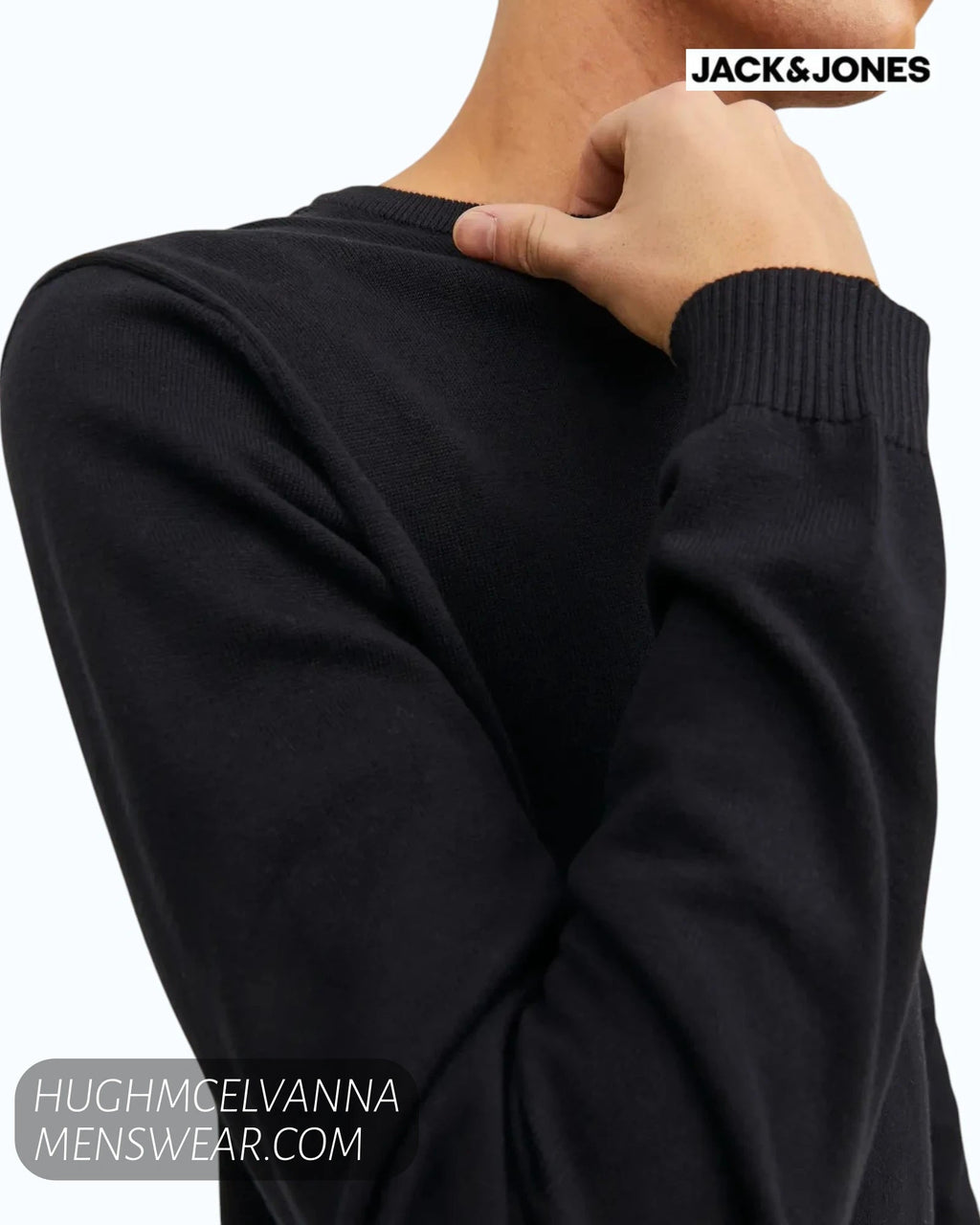 Jack & Jones Basic Crew Neck Knit Jumper – Black - Hugh McElvanna Menswear