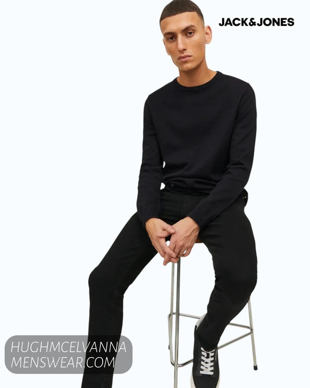 Jack & Jones Basic Crew Neck Knit Jumper – Black - Hugh McElvanna Menswear