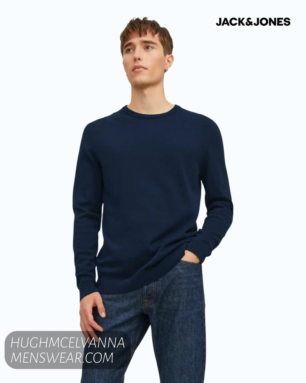 Jack & Jones Basic Crew Neck Knit Jumper – Black - Hugh McElvanna Menswear