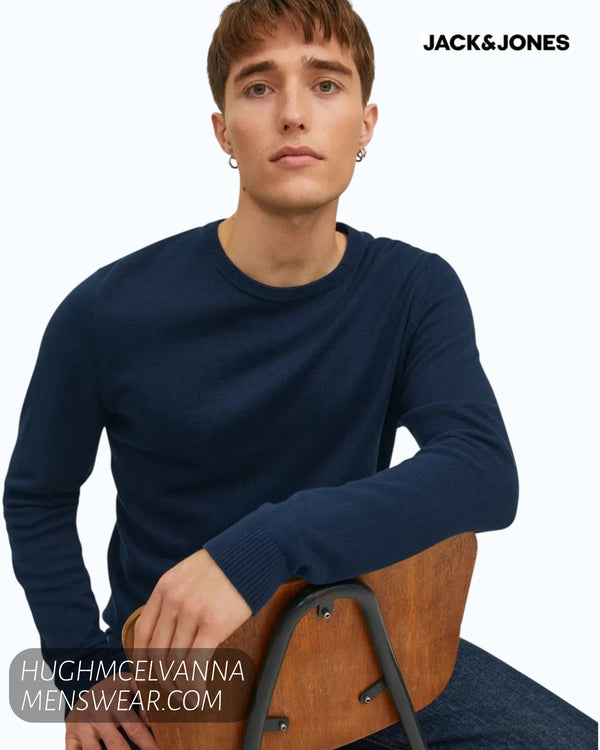 Jack & Jones Basic Crew Neck Knit Jumper – Black - Hugh McElvanna Menswear