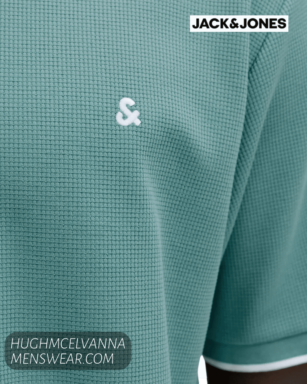 Jack & Jones JJEAUSTIN Short-Sleeve Polo Shirt - Mineral Blue Play - Hugh McElvanna Menswear