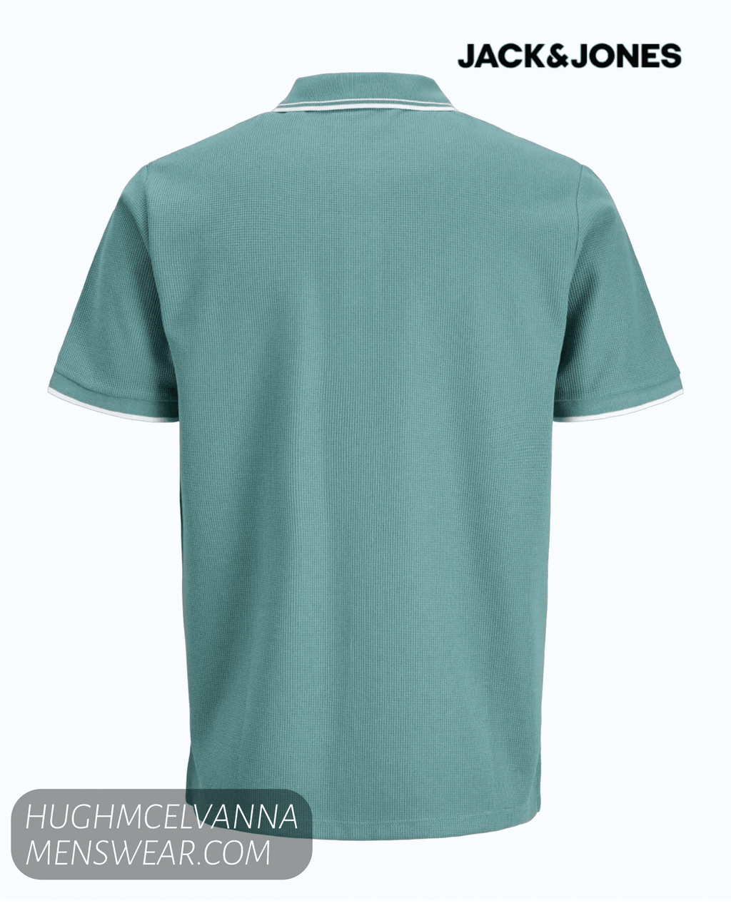 Jack & Jones JJEAUSTIN Short-Sleeve Polo Shirt - Mineral Blue Play - Hugh McElvanna Menswear