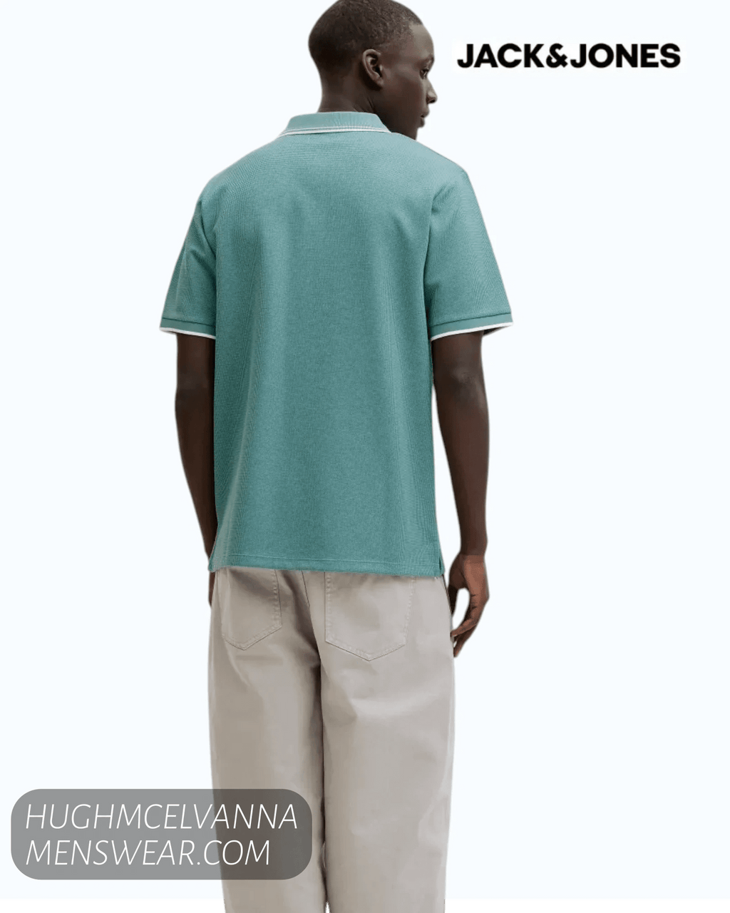 Jack & Jones JJEAUSTIN Short-Sleeve Polo Shirt - Mineral Blue Play - Hugh McElvanna Menswear