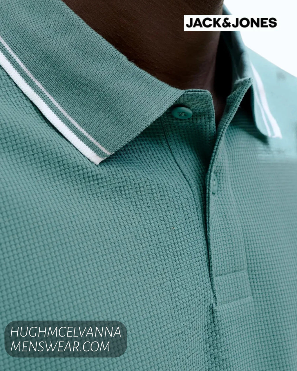 Jack & Jones JJEAUSTIN Short-Sleeve Polo Shirt - Mineral Blue Play - Hugh McElvanna Menswear