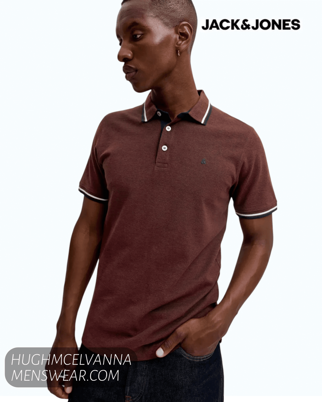 Jack & Jones JJEPAULOS Short-Sleeve Polo Shirt - Fired Brick PLAY - Hugh McElvanna Menswear