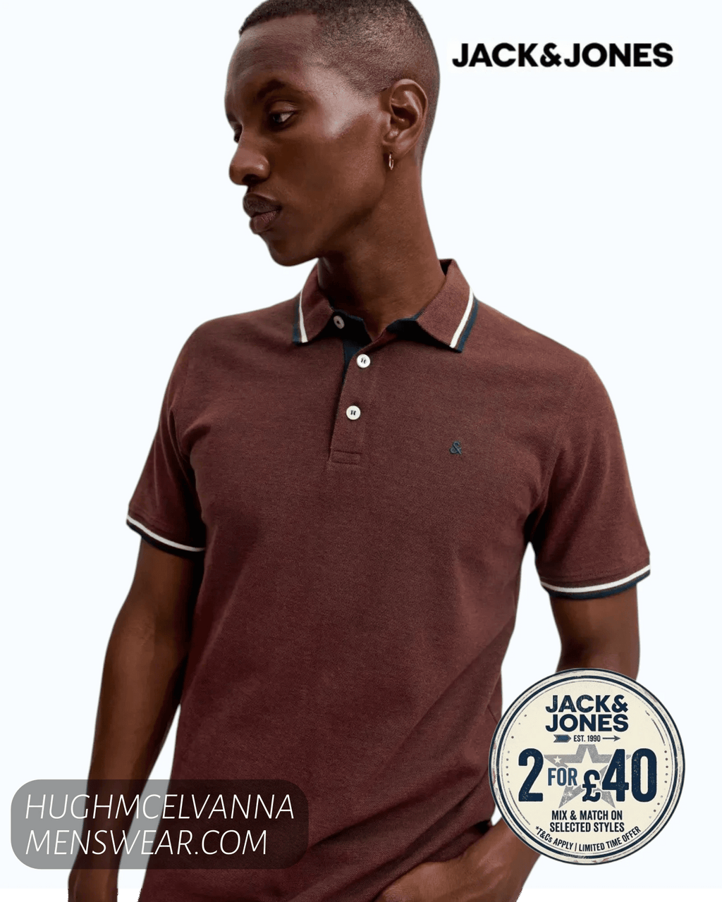 Jack & Jones JJEPAULOS Short-Sleeve Polo Shirt - Fired Brick PLAY - Hugh McElvanna Menswear