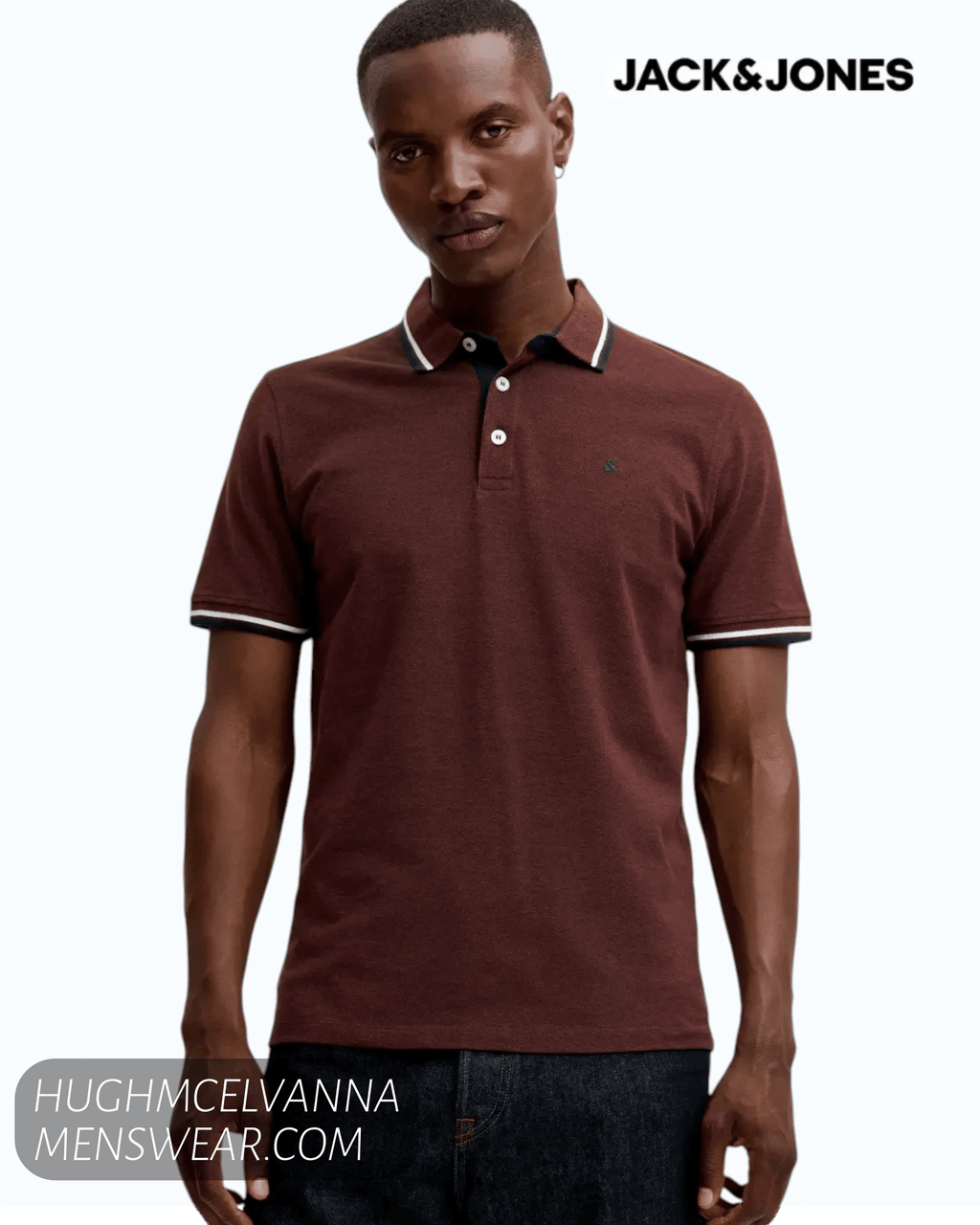 Secure button closure and contrast tipped collar detailing on a male youth or adult fashion shirt