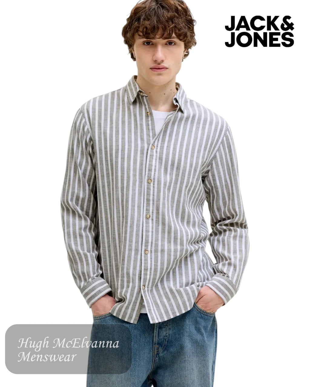 Jack & Jones JJESUMMER Stripe Linen Blend Shirt - Hugh McElvanna Menswear