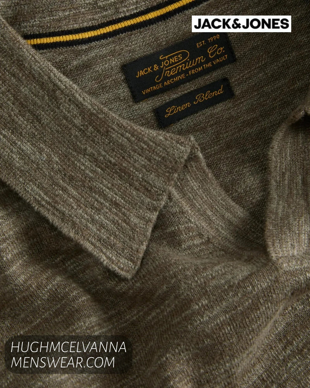 Jack & Jones JPRBLUPEYTON Men's Organic Cotton-Linen Knit Polo - Hugh McElvanna Menswear