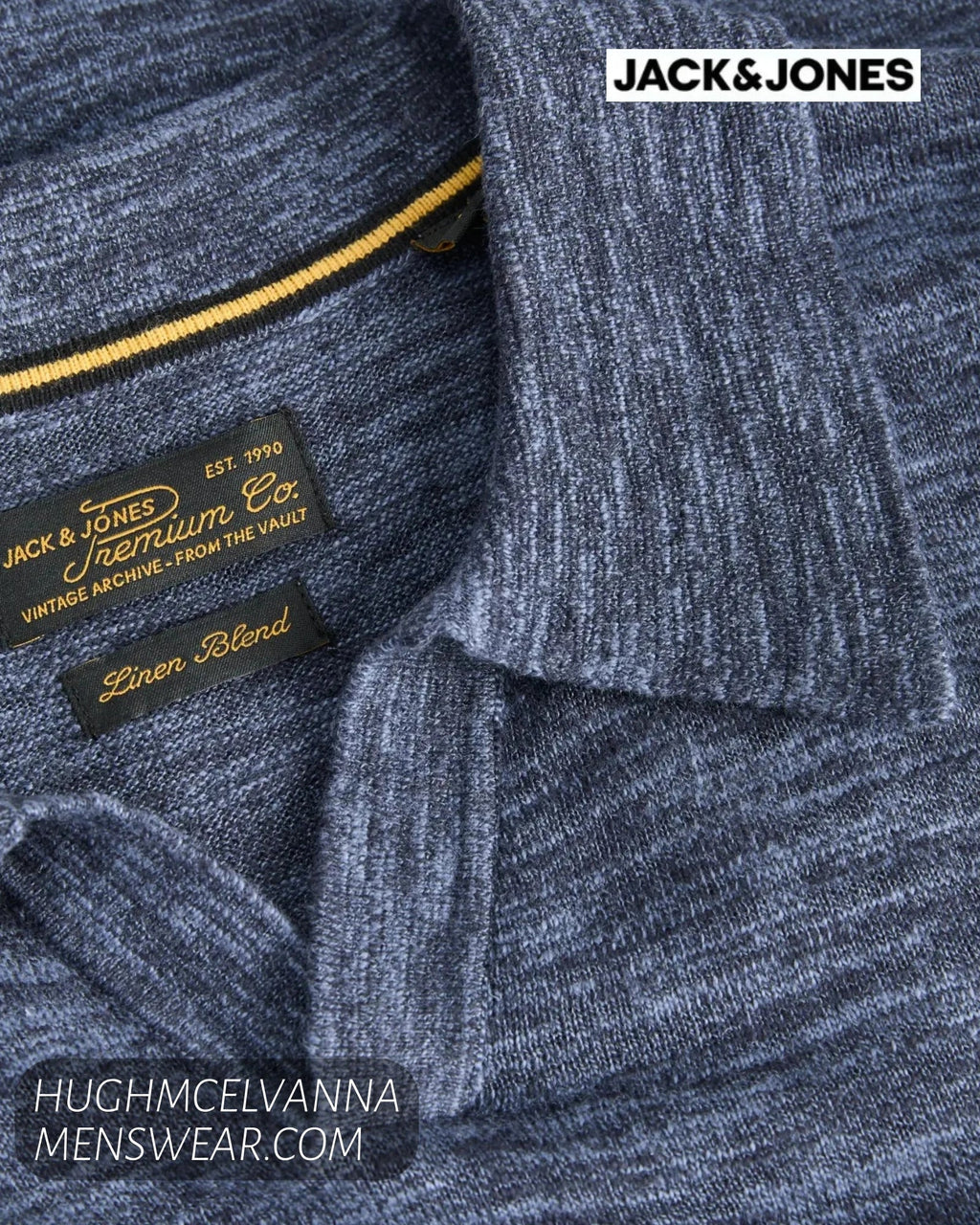 Jack & Jones JPRBLUPEYTON Men's Organic Cotton-Linen Knit Polo - Hugh McElvanna Menswear