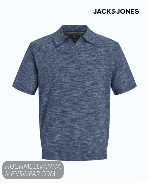 Jack & Jones JPRBLUPEYTON Men's Organic Cotton-Linen Knit Polo - Hugh McElvanna Menswear