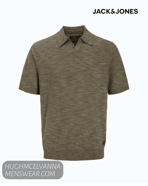 Jack & Jones JPRBLUPEYTON Men's Organic Cotton-Linen Knit Polo - Hugh McElvanna Menswear