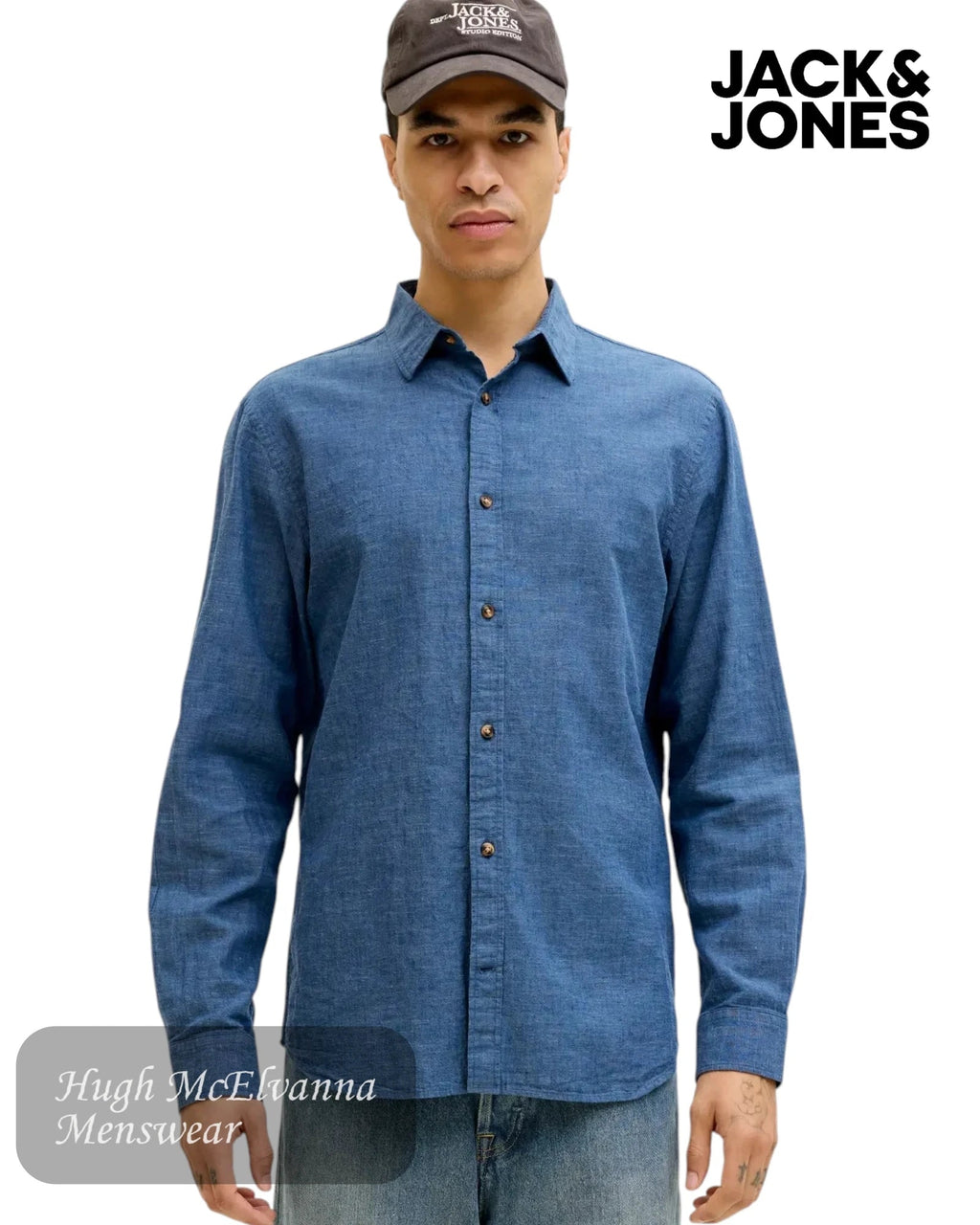 Jack & Jones Men's Blue Linen Blend Shirt - Hugh McElvanna Menswear