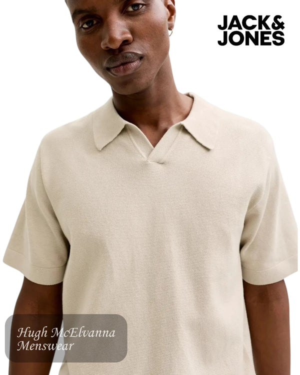 Jack & Jones Men's Flat Knit Split Neck Polo Shirt - Hugh McElvanna Menswear