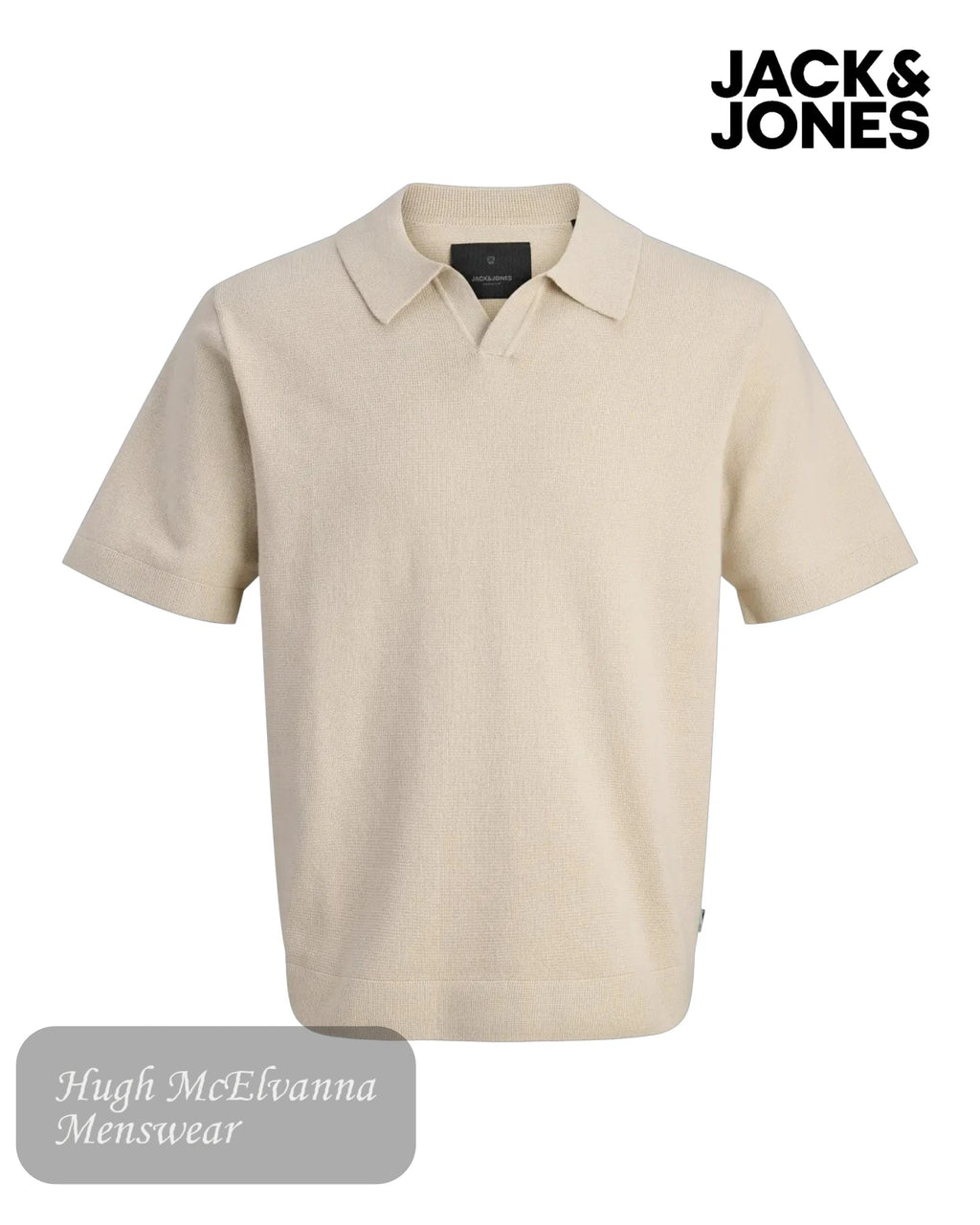 Jack & Jones Men's Flat Knit Split Neck Polo Shirt - Hugh McElvanna Menswear