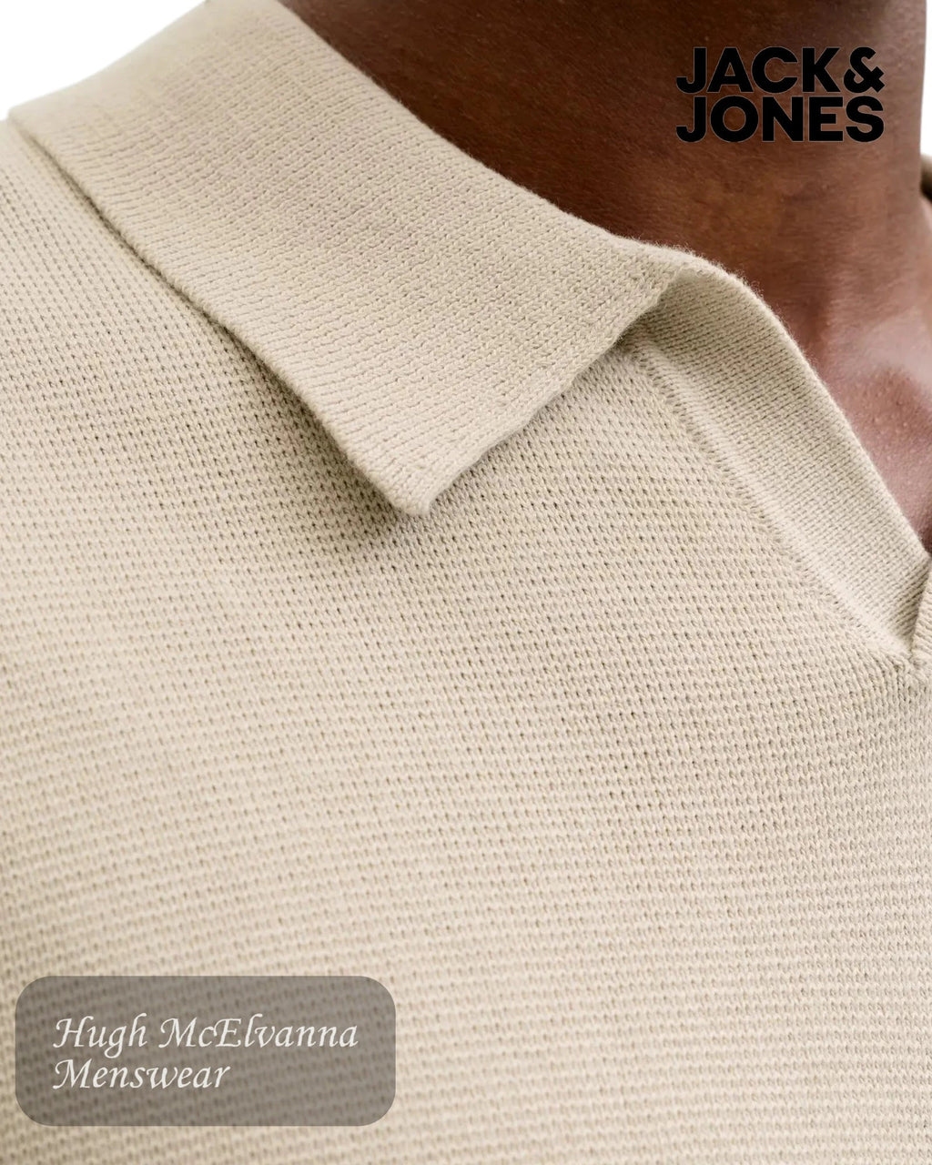 Jack & Jones Men's Flat Knit Split Neck Polo Shirt - Hugh McElvanna Menswear