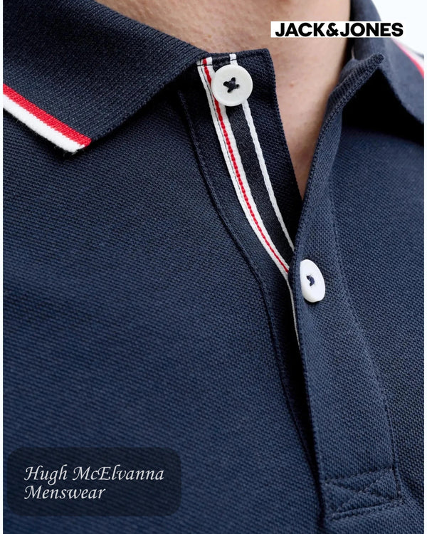 Jack & Jones Men's Navy Blazer Piqué Polo Shirt - Hugh McElvanna Menswear