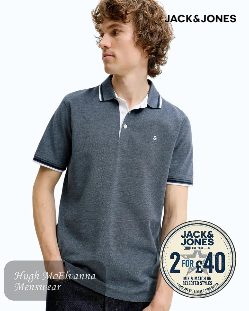 Jack & Jones Men's Slim Fit Organic Cotton Polo Shirt - Hugh McElvanna Menswear