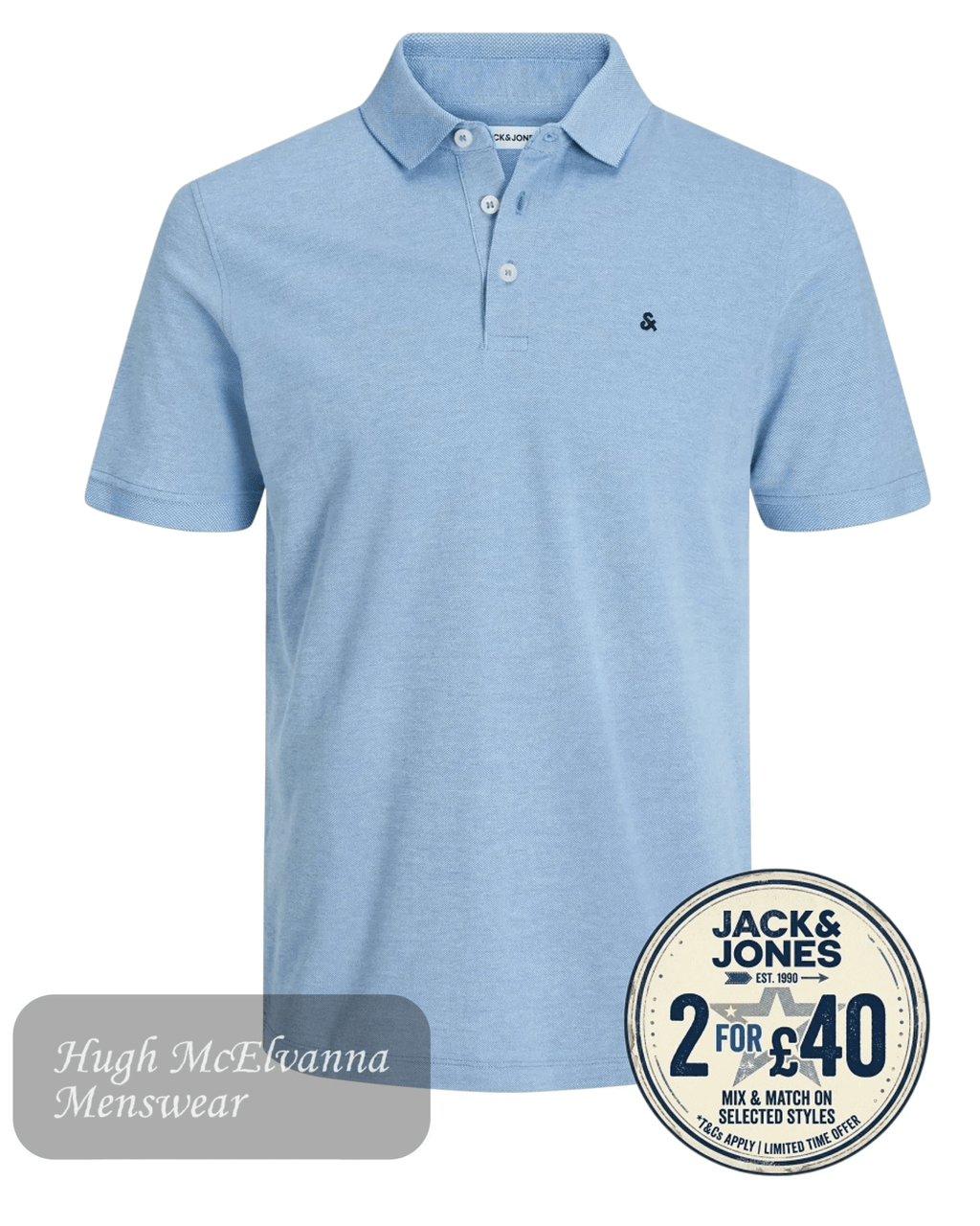 Jack & Jones Men's Slim Fit Organic Cotton Polo Shirt - Hugh McElvanna Menswear