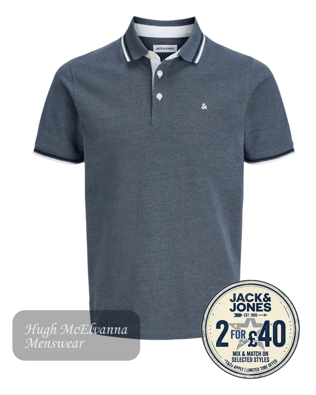 Jack & Jones Men's Slim Fit Organic Cotton Polo Shirt - Hugh McElvanna Menswear