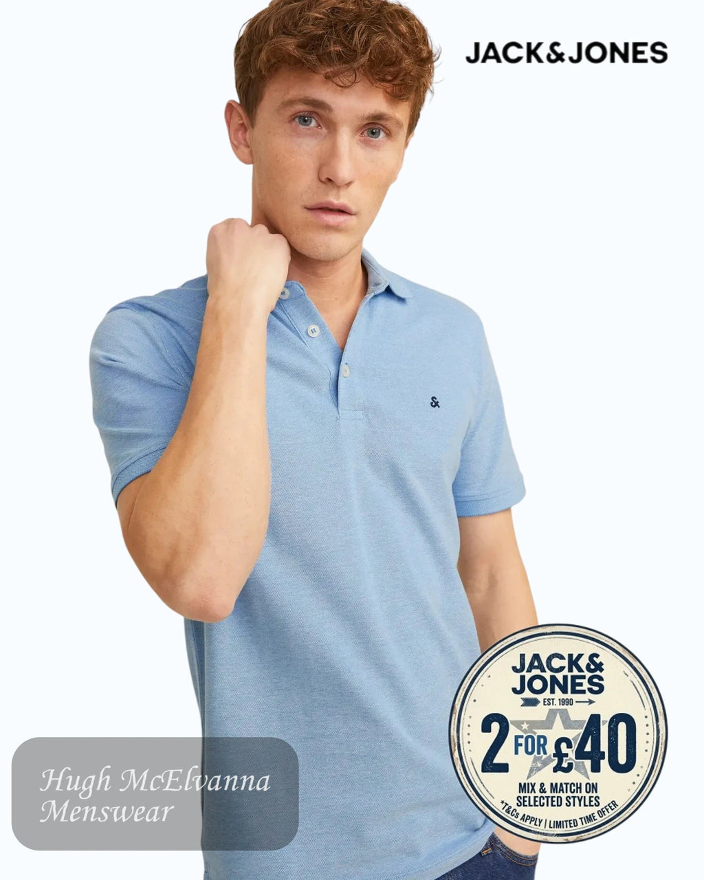 Jack & Jones Men's Slim Fit Organic Cotton Polo Shirt - Hugh McElvanna Menswear