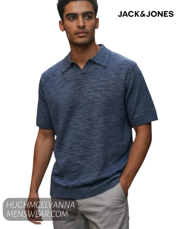 Jack & Jones Organic Cotton Linen Knit Polo - JPRBLUPEYTON - Hugh McElvanna Menswear