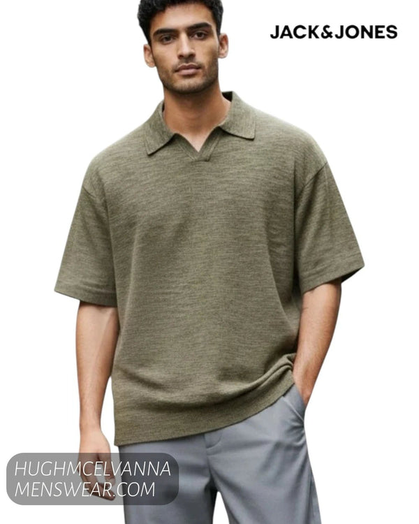 Jack & Jones Organic Cotton Linen Knit Polo - JPRBLUPEYTON - Hugh McElvanna Menswear