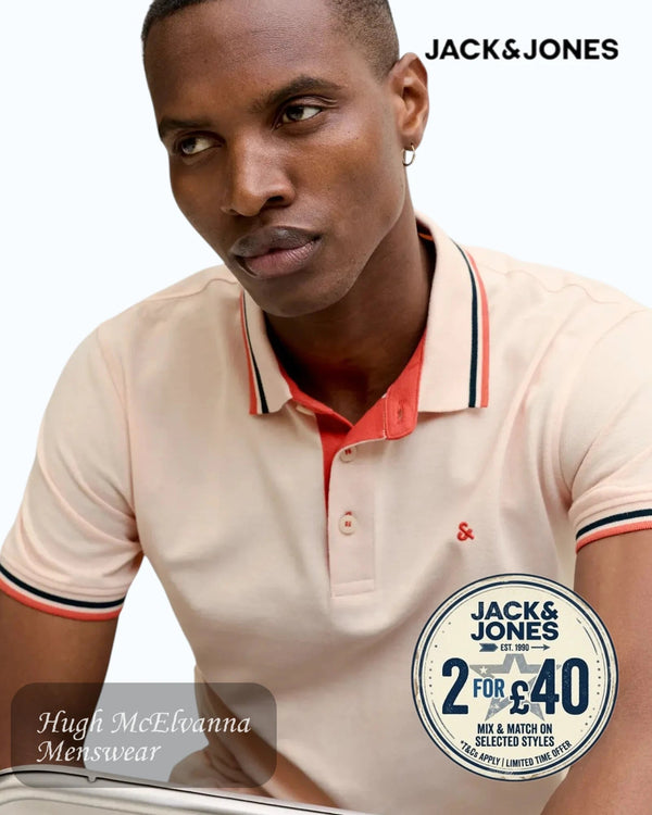 Jack & Jones Paulos Organic Cotton Polo | Beach Sand & Sunset Orange - Hugh McElvanna Menswear