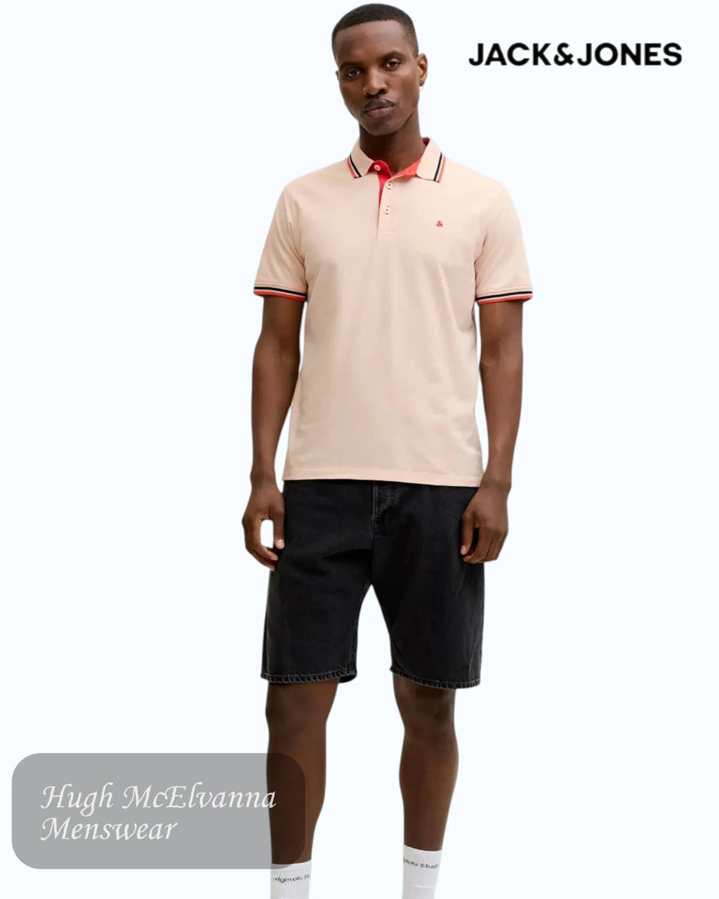 Jack & Jones Paulos Organic Cotton Polo | Beach Sand & Sunset Orange - Hugh McElvanna Menswear