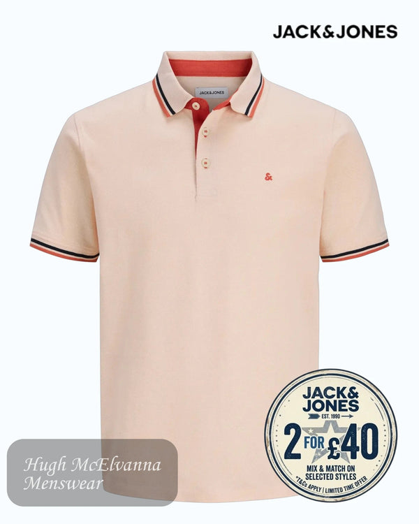 Jack & Jones Paulos Organic Cotton Polo | Beach Sand & Sunset Orange - Hugh McElvanna Menswear