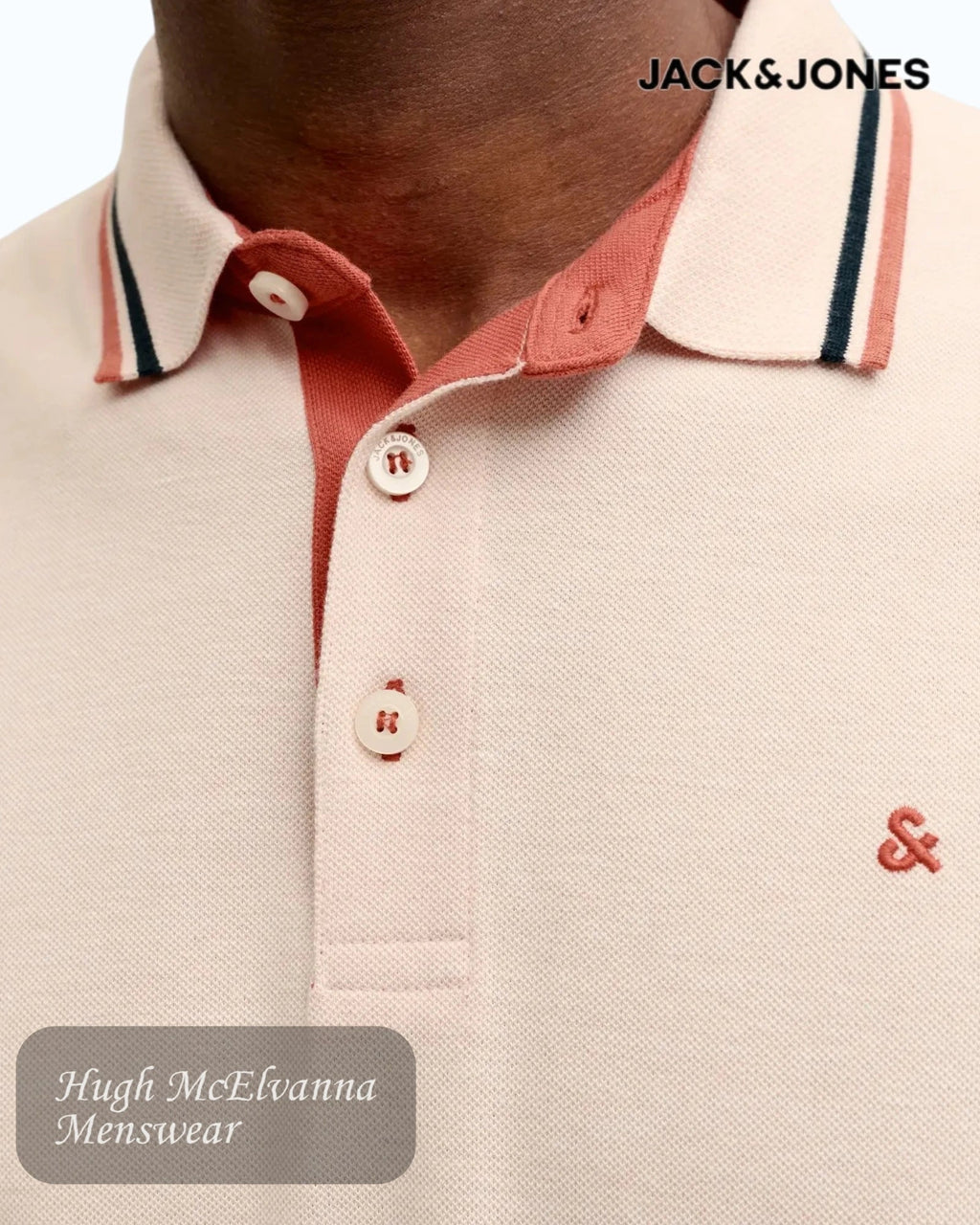 Jack & Jones Paulos Organic Cotton Polo | Beach Sand & Sunset Orange - Hugh McElvanna Menswear