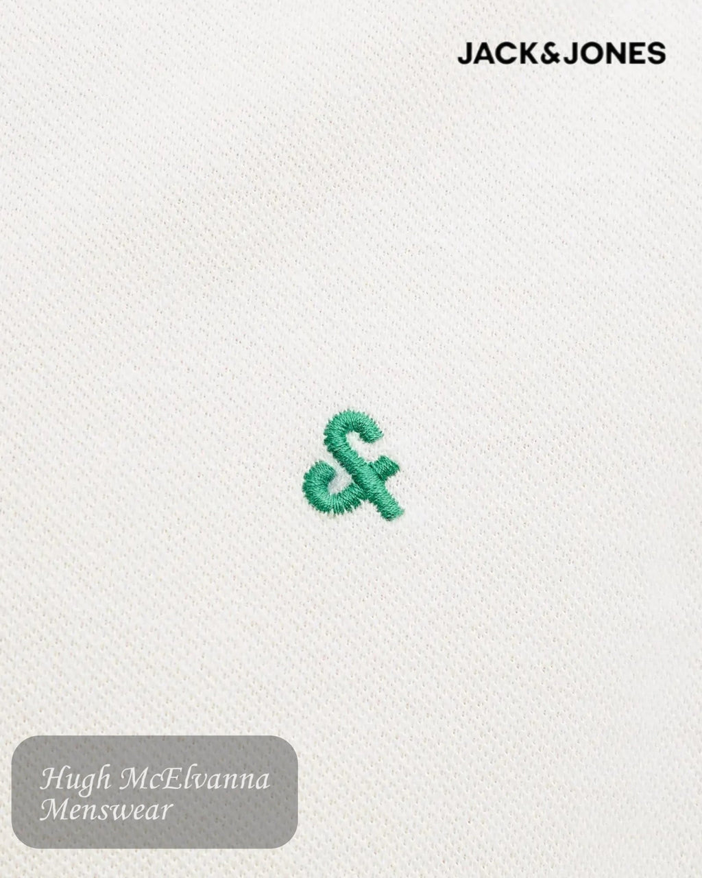 Jack & Jones Paulos Organic Cotton Polo | Cloud Dancer & Verdant Green - Hugh McElvanna Menswear