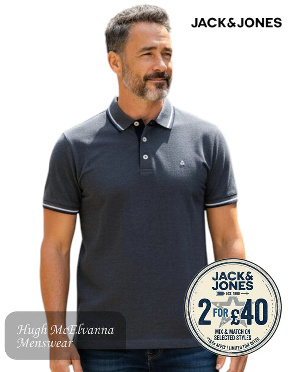 Jack & Jones Paulos Organic Cotton Polo | Turbulence Grey - Hugh McElvanna Menswear