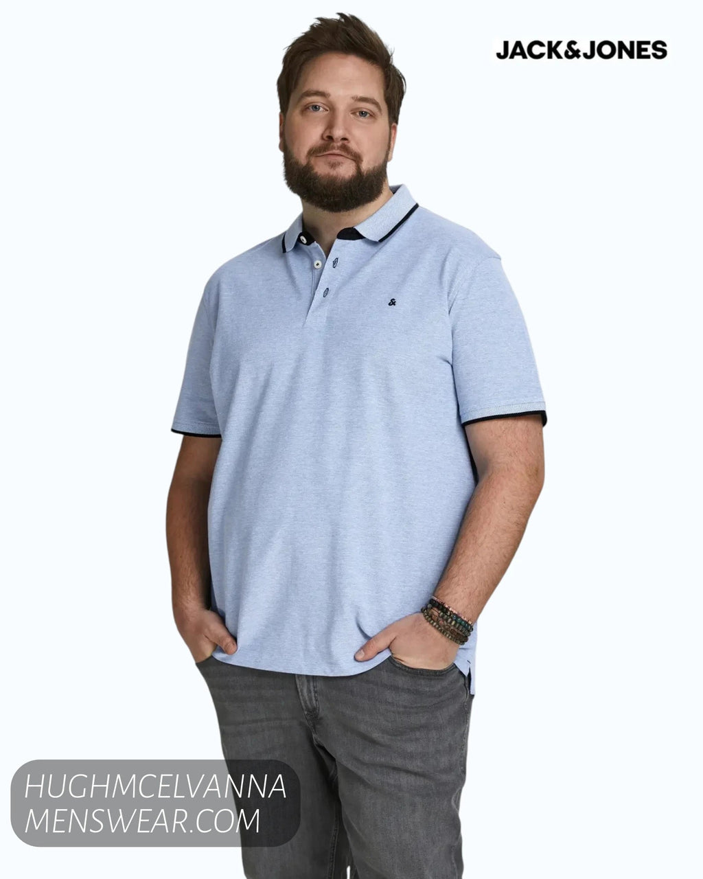 Jack & Jones Plus Size Paulos Polo Shirt – Bright Cobalt - Hugh McElvanna Menswear