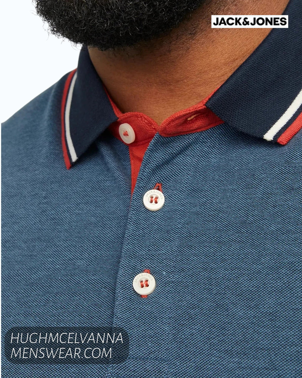 Jack & Jones Plus Size Paulos Polo Shirt – Denim Blue - Hugh McElvanna Menswear