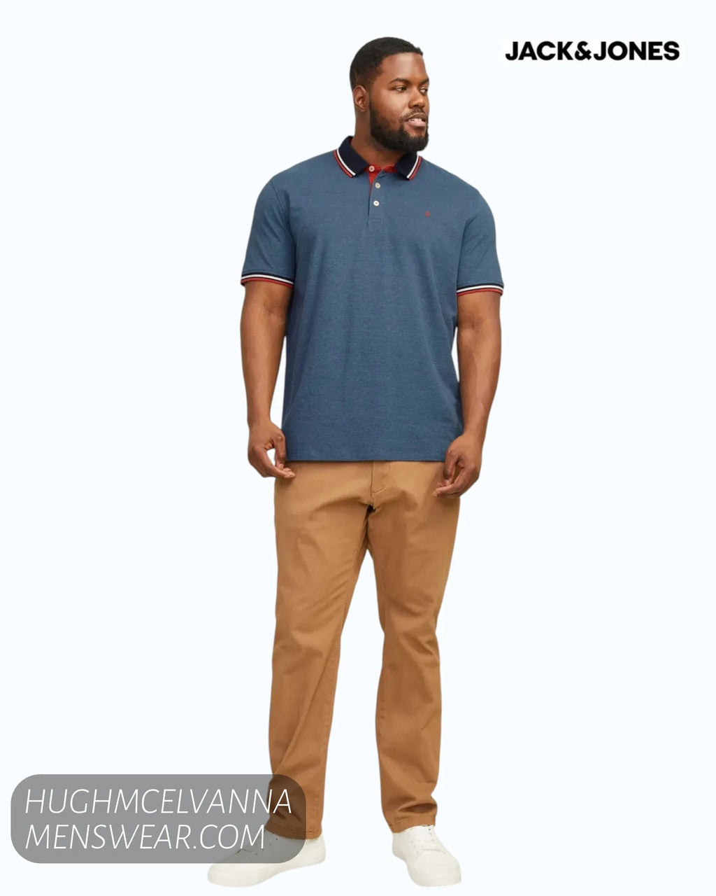 Jack & Jones Plus Size Paulos Polo Shirt – Denim Blue - Hugh McElvanna Menswear